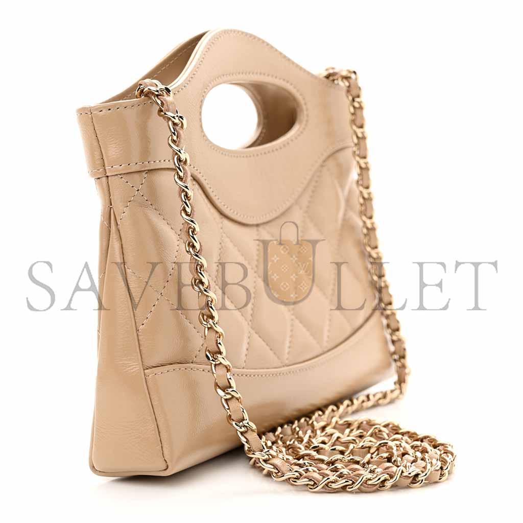 Ch*el shiny crumpled calfskin quilted nano 31 shopping bag beige (20*17.5*3.5cm)